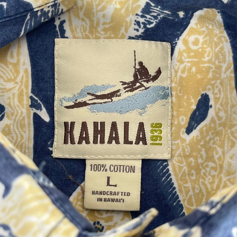 Kahala Men's Large Blue Fish Half Placket Henley Short Sleeve Hawaiian Shirt - Picture 8 of 8